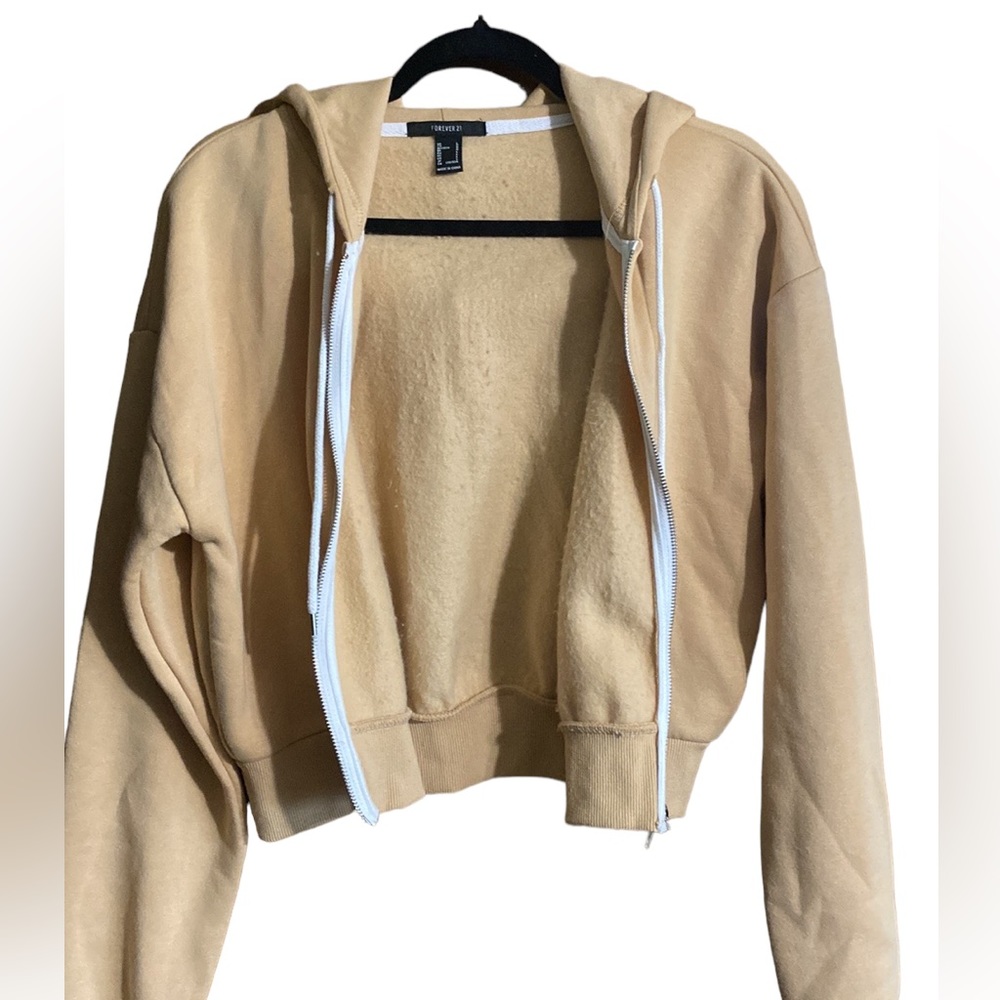 Forever 21 Beige/Salmon Zip-Up Hoodie Womens’ Size L - Picture 3 of 4